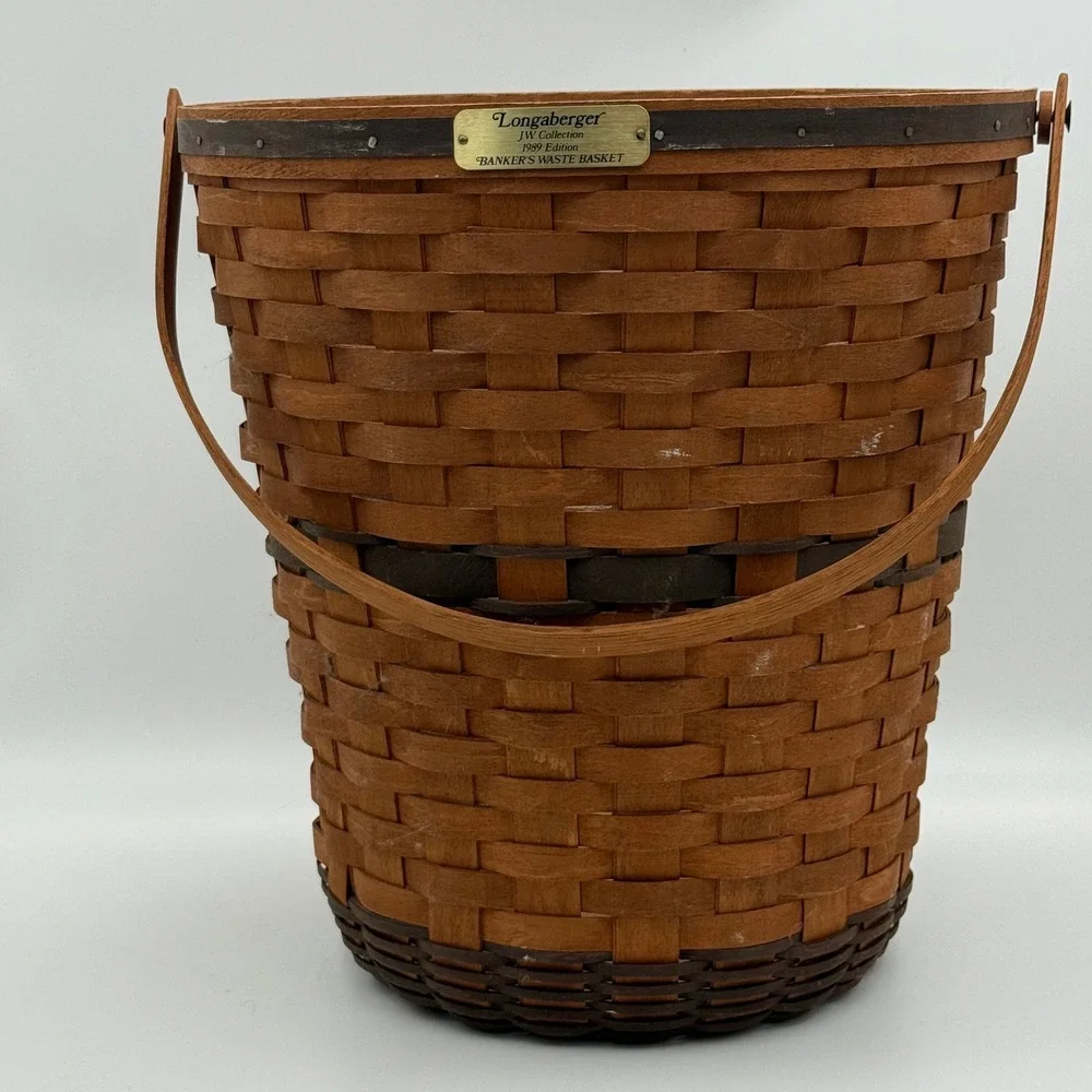 Longaberger JW Collection 1989 Edition Bankers Waste Basket with Liner Vintage
